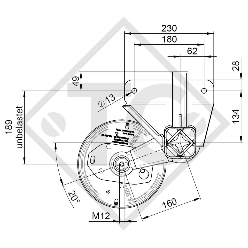 Essieu EURO Compact 1350kg freiné type d'essieu B 1200-6