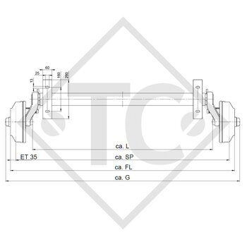 Lowering braked axle 1800kg axle type CB 1805, 49.32.368.049 - Humbaur
