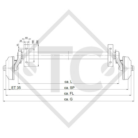 Lowering braked axle 1800kg axle type CB 1805, 49.32.368.049 - Humbaur