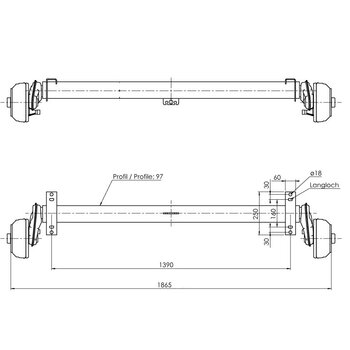 Essieu EURO COMPACT 1300kg freiné type d'essieu B 1200-6