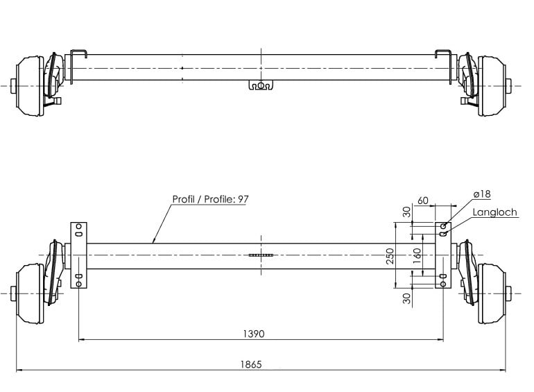 Achse gebremst 1300kg EURO COMPACT Achstyp B 1200-6