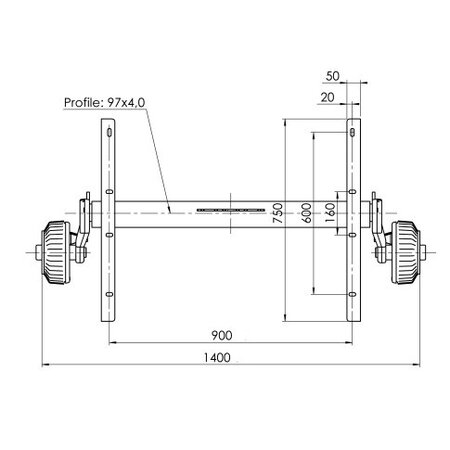 Braked axle 1500kg axle type B 1600-3