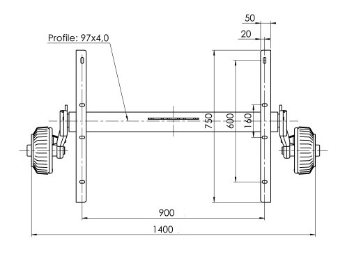 Achse gebremst 1500kg Achstyp B 1600-3