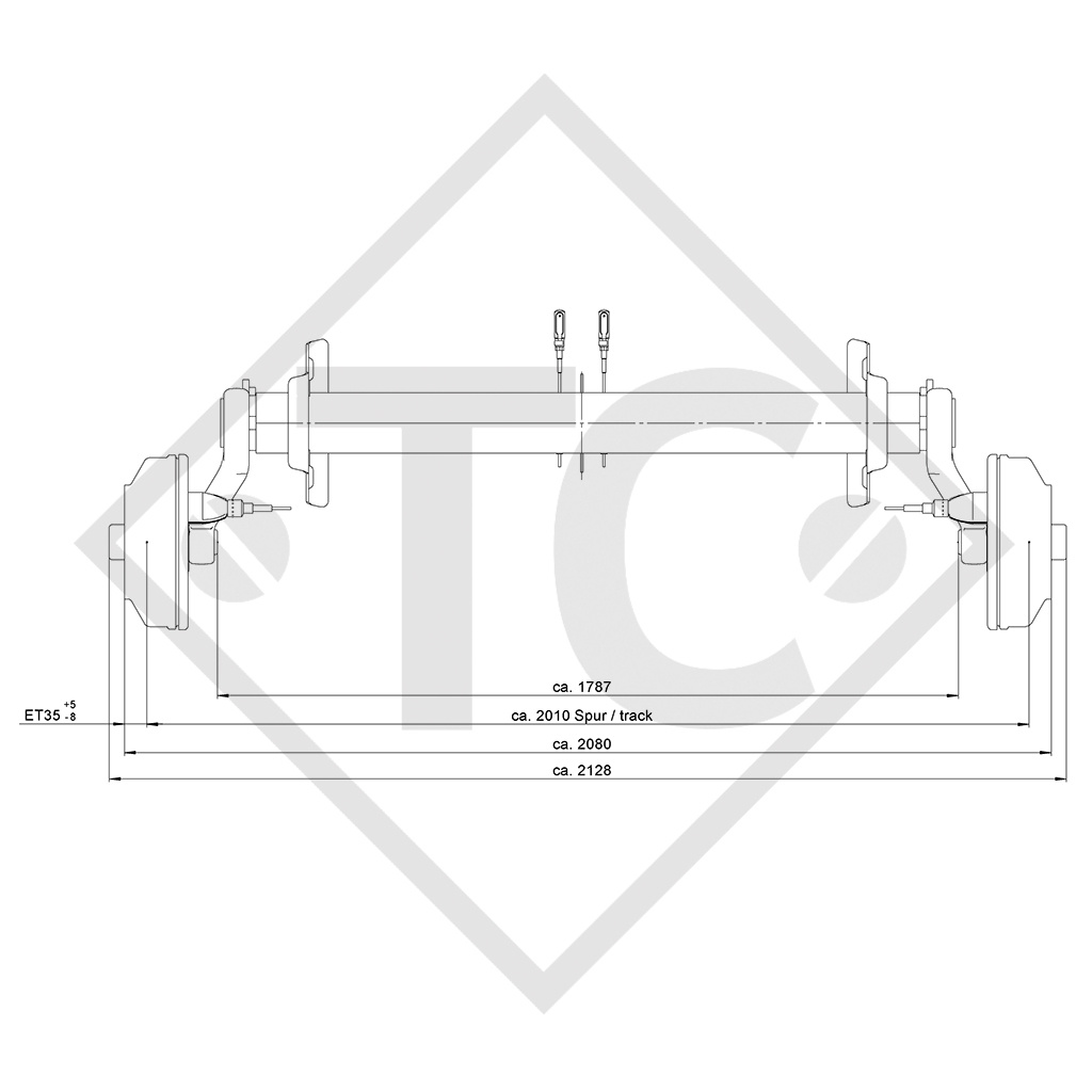 Braked axle 1700kg axle type SCB 1605, (new CB 1605), 46.29.368.080, 4013656