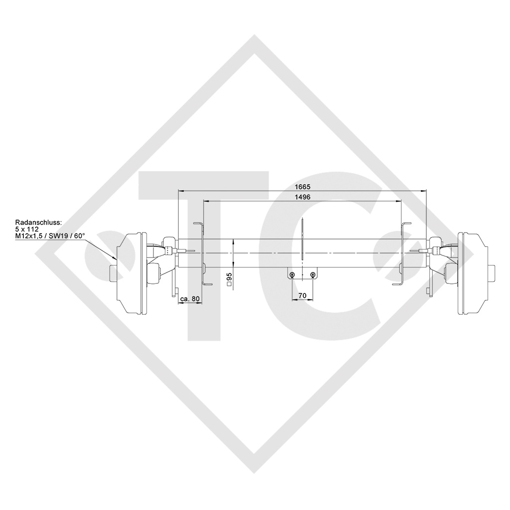 Braked axle 1700kg axle type SCB 1605, (new CB 1605), 46.29.368.080, 4013656