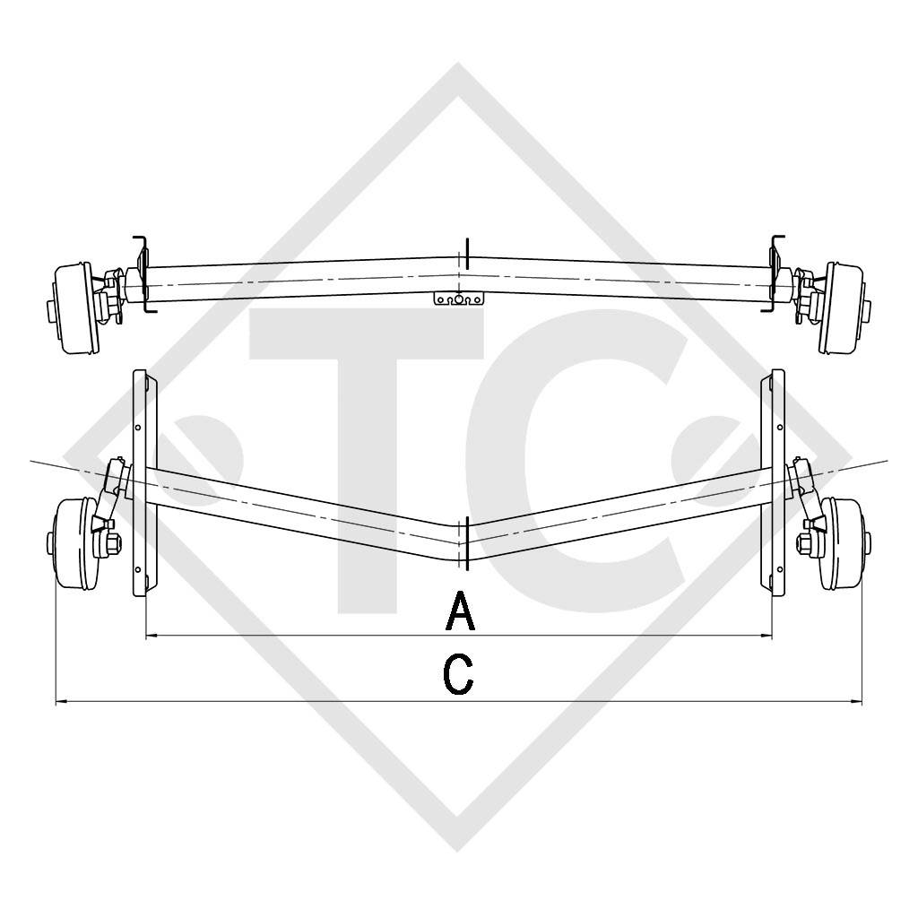 Achse gebremst 1700kg EURO1 Achstyp DELTA SI-N 14-3 mit AAA (Automatische Nachstellung der Bremsbeläge)