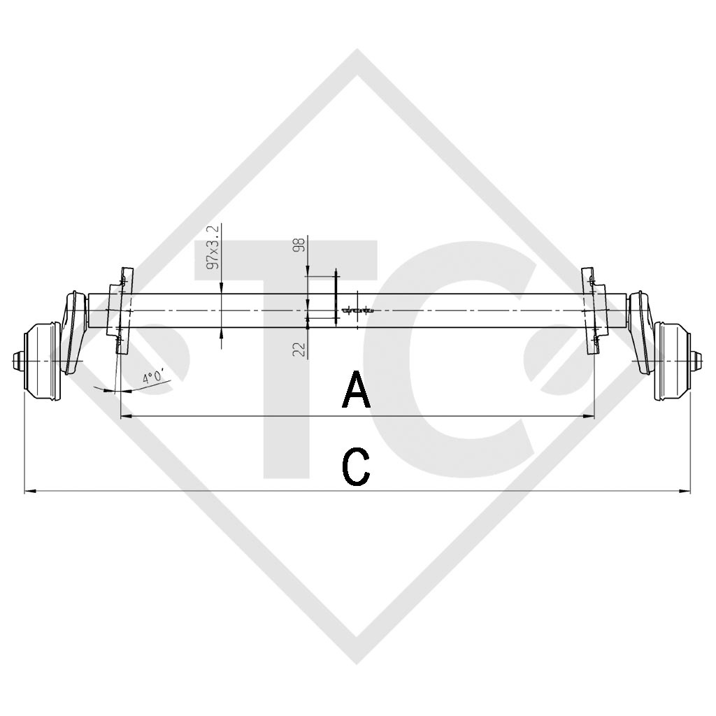 Braked axle 1300kg EURO1 axle type B 1200-5 - LMC