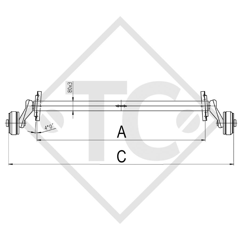 Braked axle 900kg EURO COMPACT axle type DELTA SI 850-5 Mammut