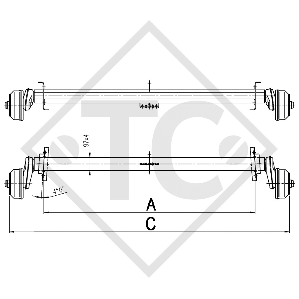 Eje con freno 1500kg EURO Plus tipo de eje B 1600-3