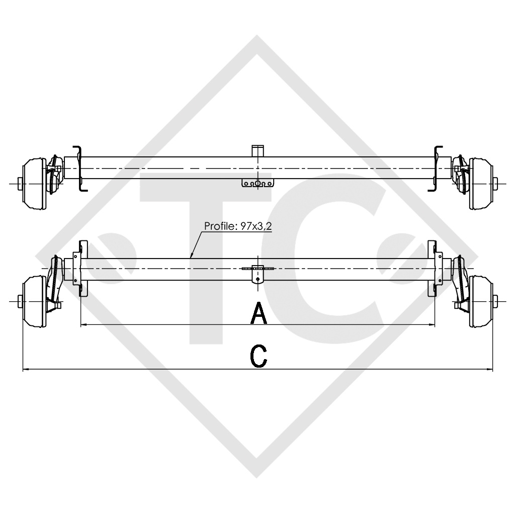 Essieu 1300kg Euro1 freiné type d'essieu B 1200-5 - Tabbert