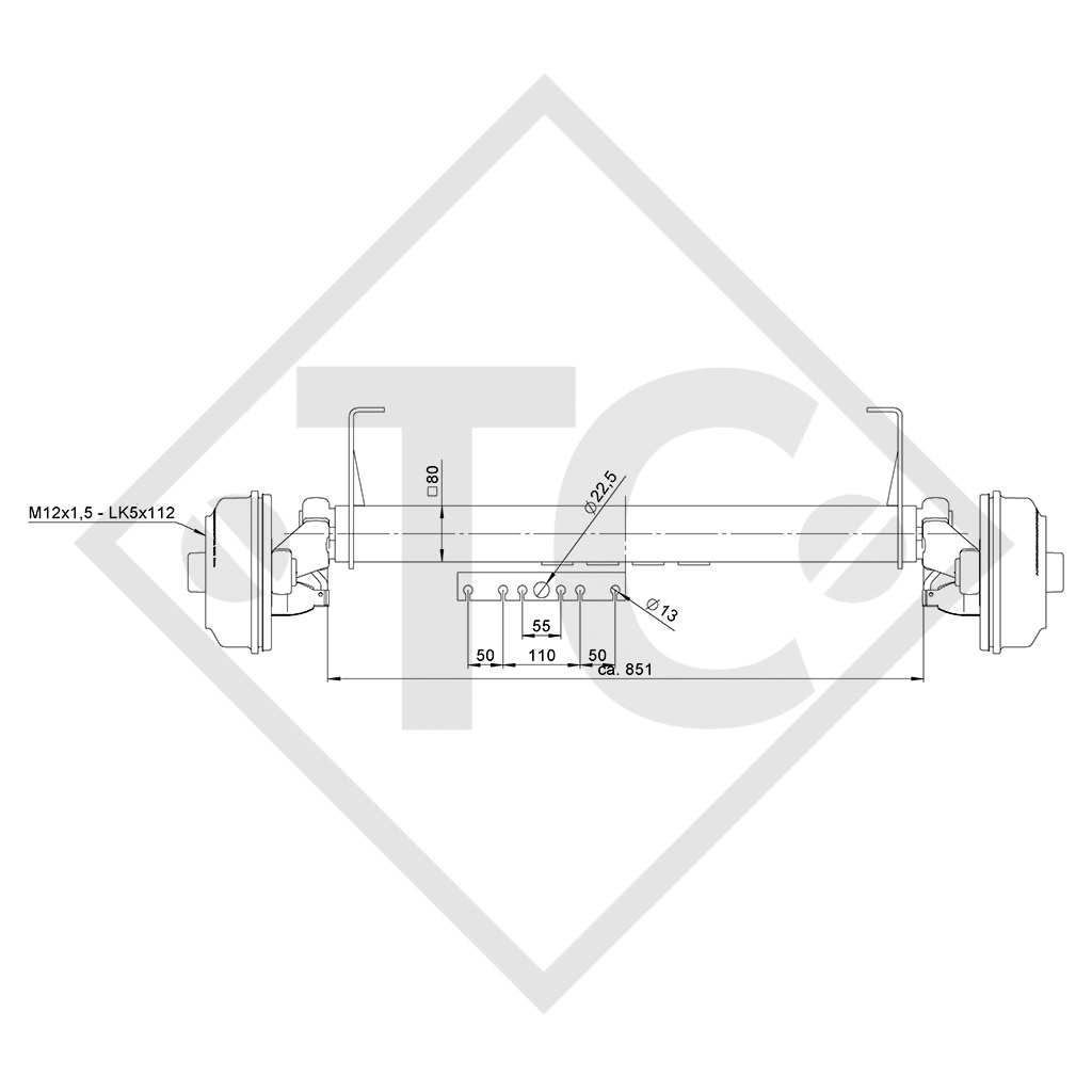 Achse gebremst 1000kg / 1400kg Achstyp WM 1000, 4621379437 - WM Meyer