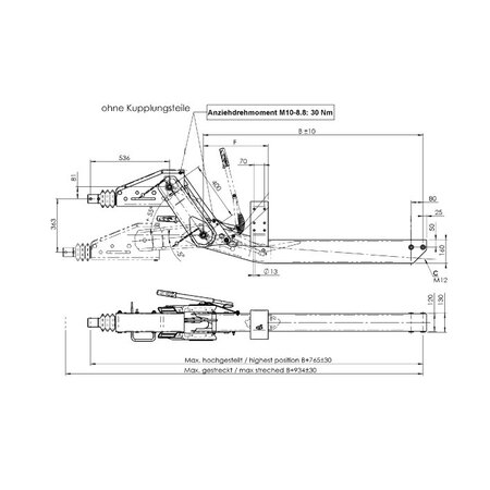 Overrun device height-adjustable 351 VB-2 OPTIMA with drawbar section cranked 2500 to 3500kg