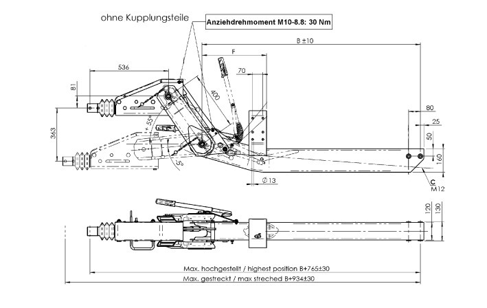 Overrun device height-adjustable 351 VB-2 OPTIMA with drawbar section cranked 2500 to 3500kg