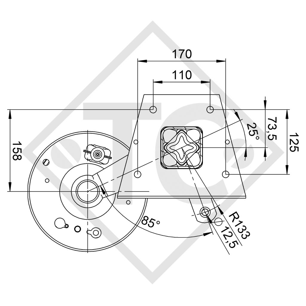 Braked axle 1800kg axle type CB 1505, 46.27.379.448, 4013490 - Knaus REPRODUCTION
