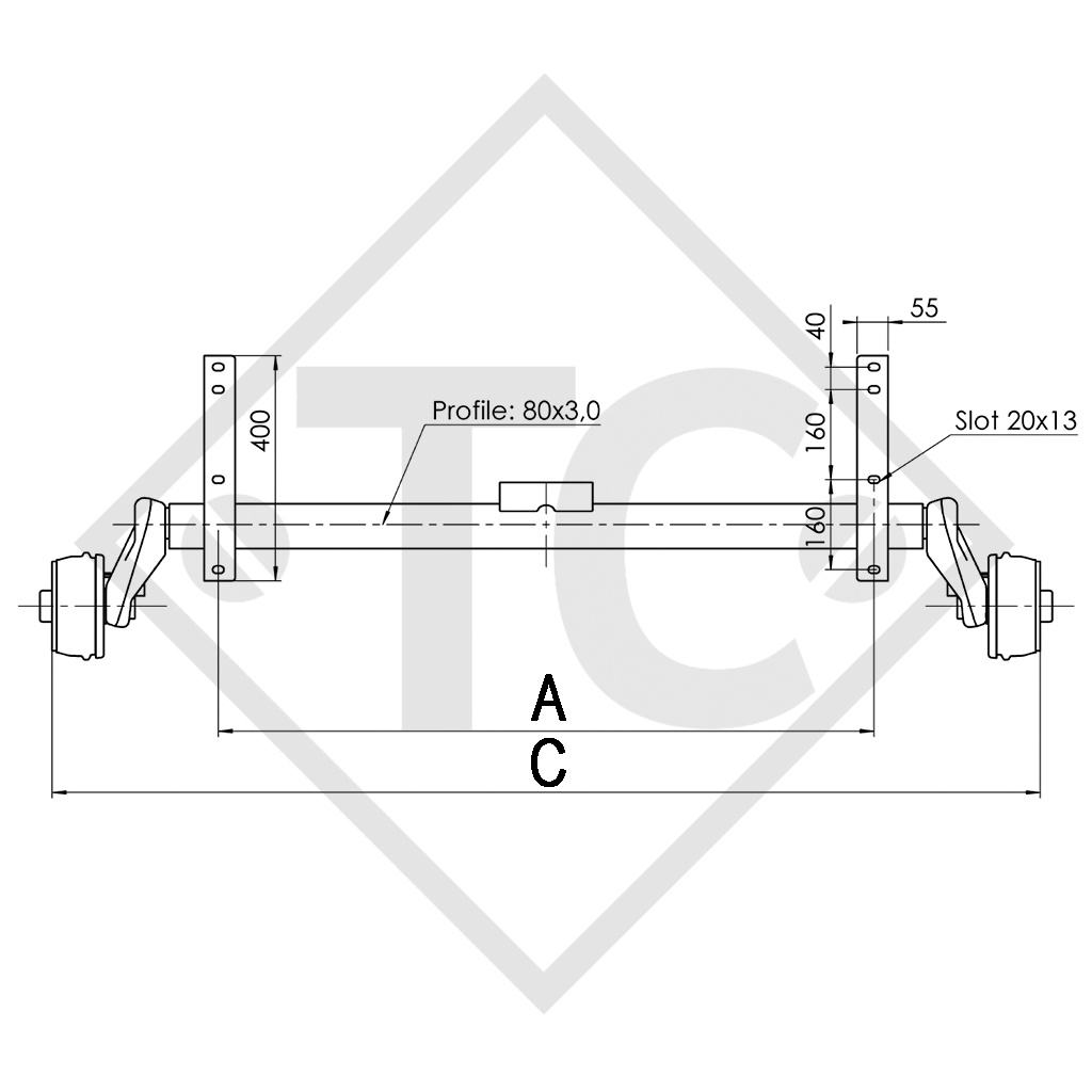 Essieu EURO1 - 750kg freiné type d'essieu B 850-2  - HYMER Eriba Puck