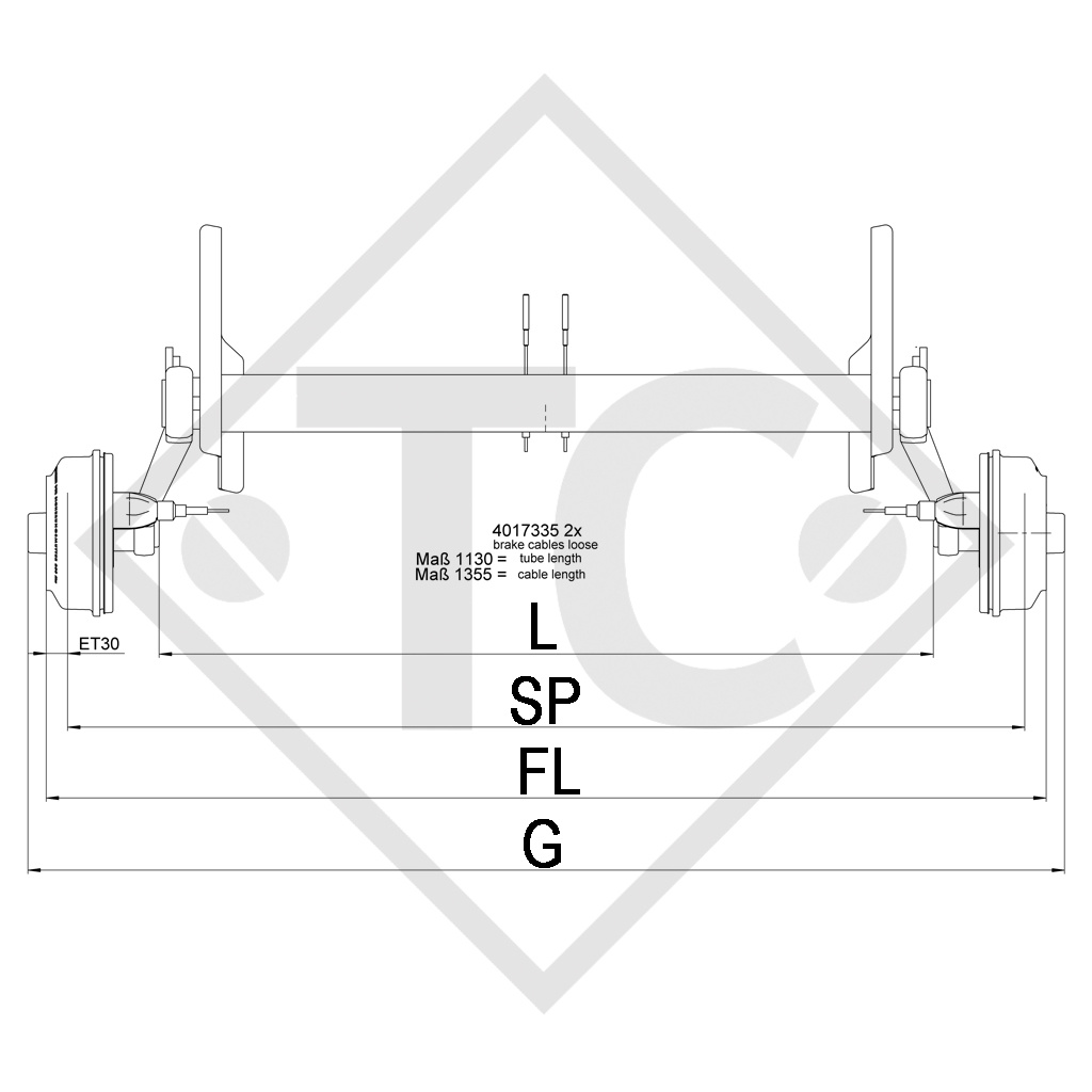 Achse gebremst SWING 1500kg Achstyp CB 1505, 46.27.379.787 - NACHBAU