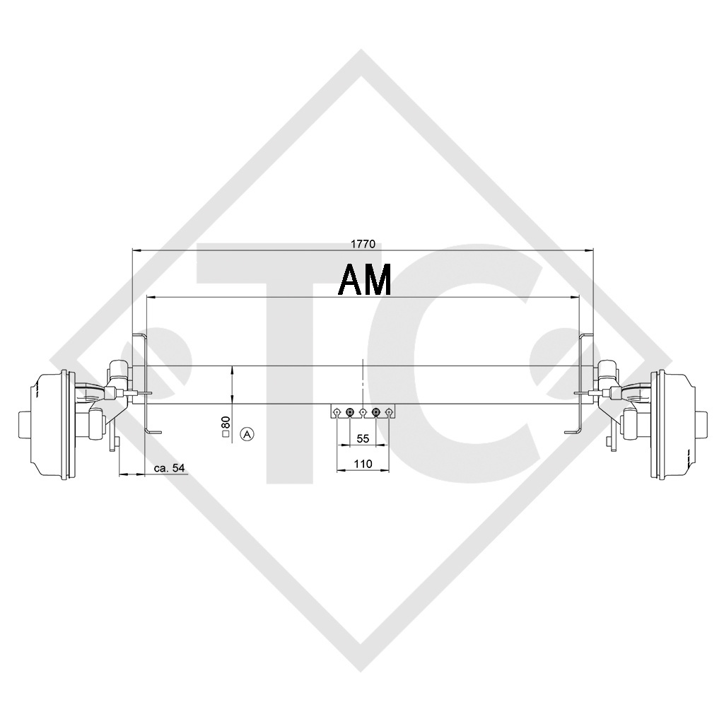Achse gebremst SWING 1500kg Achstyp CB 1505, 46.27.379.787 - NACHBAU