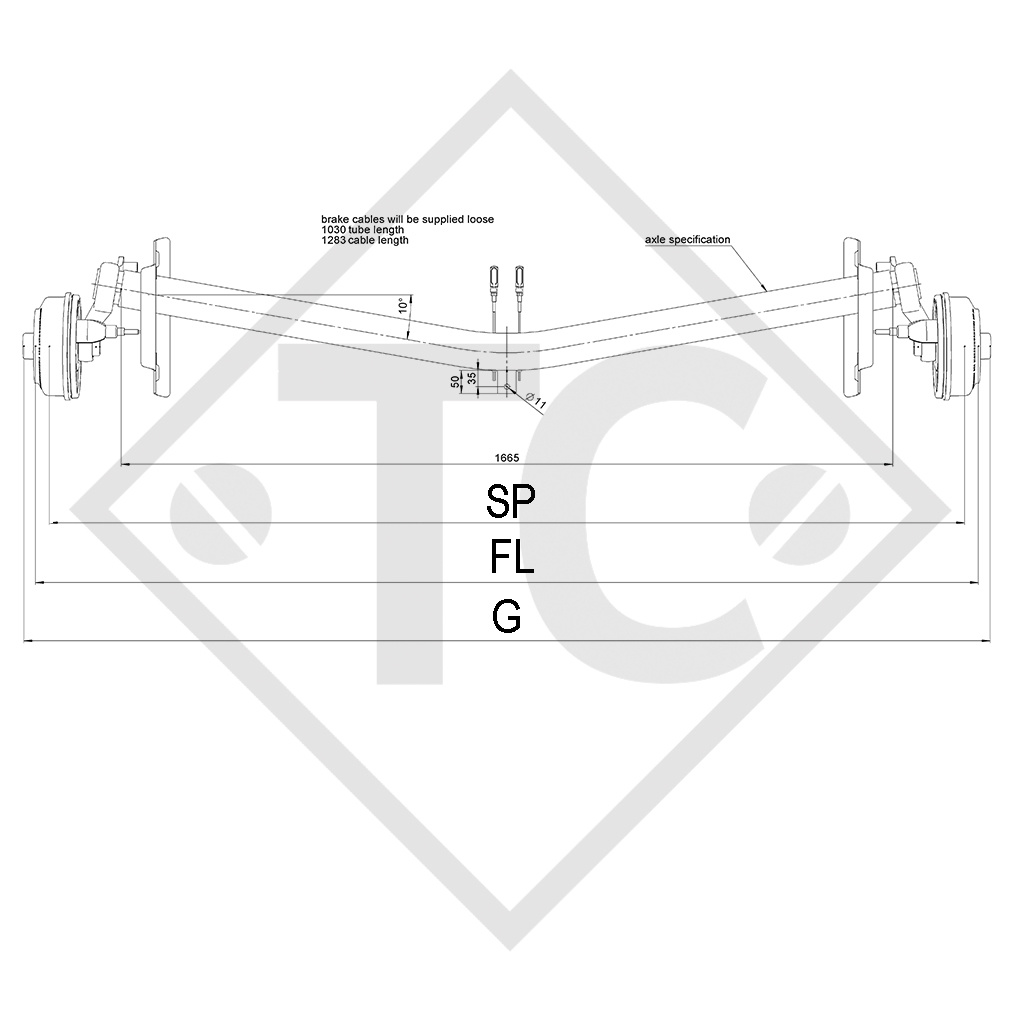 Achse gebremst 1350 / 1400kg Achstyp SB14, 45.25.379.908 - NACHBAU, DA ORIGINAL NICHT MEHR LIEFERBAR! - Copy