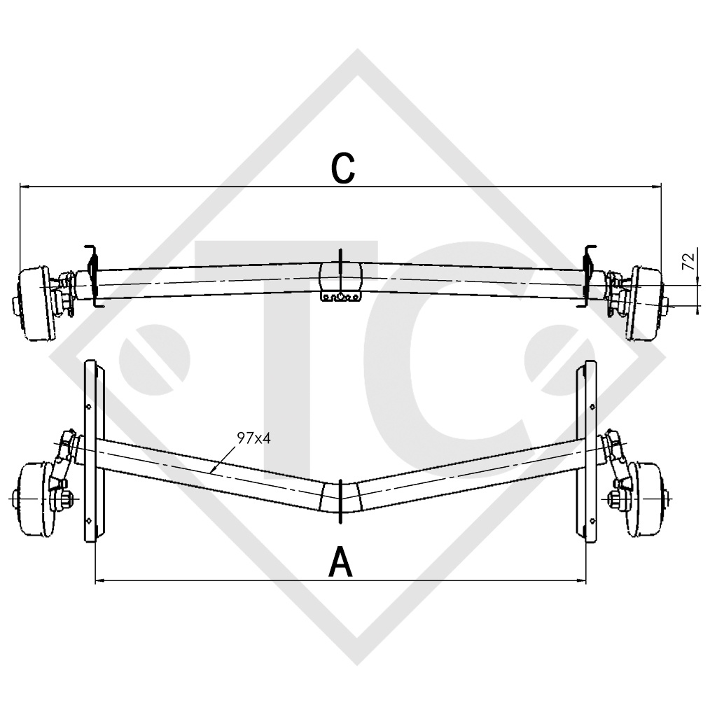 Essieu EURO1 1700kg freiné type d'essieu DELTA SIN 14-3 - KNAUS Tabbert