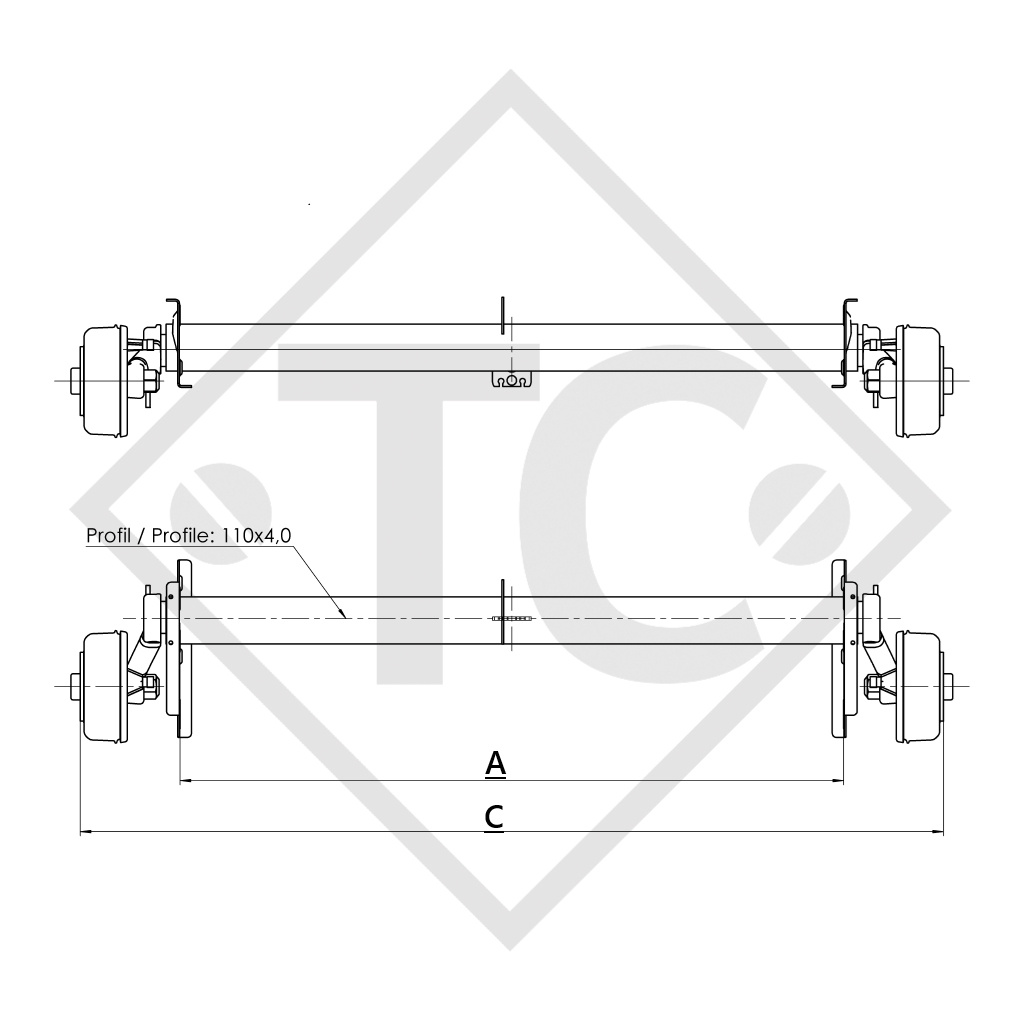 Essieu EURO1 1800kg freiné type d'essieu B 1800-9, La Mancelle Liberty 440 PC