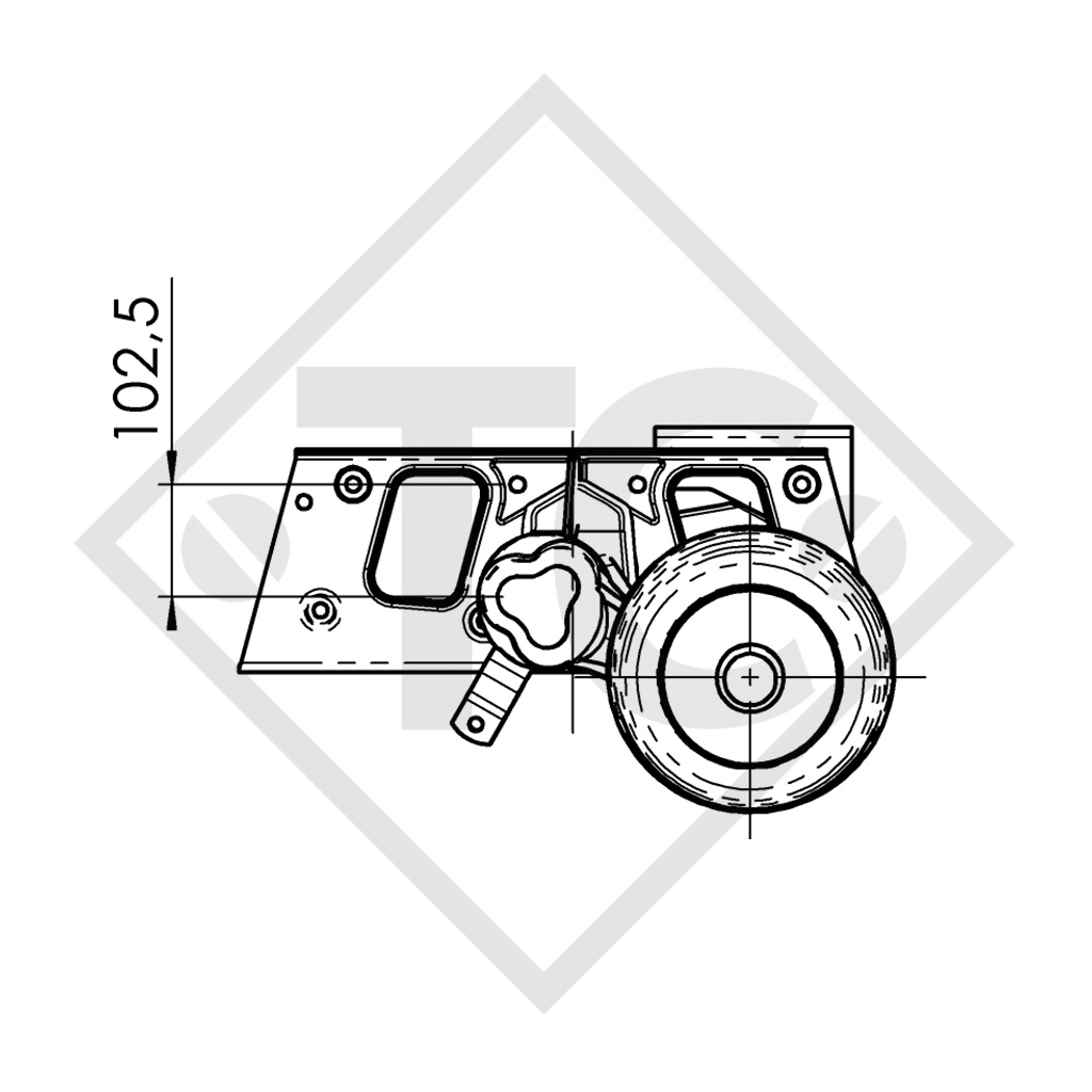 Essieu EURO1 - 2000kg freiné type d'essieu DELTA SI 18-3 avec AAA (réglage automatique des garnitures de frein)