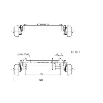 Achse gebremst 1350kg Achstyp B 1200-6 - Humbaur HUK 272715