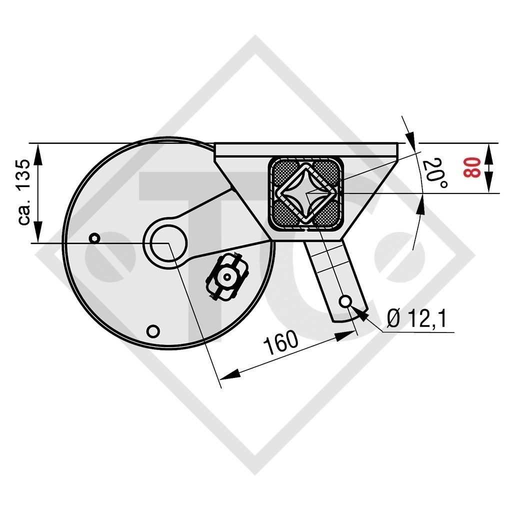 Braked axle SWING 1050kg axle type CB 1055, 46.21.379.868, 4012944
