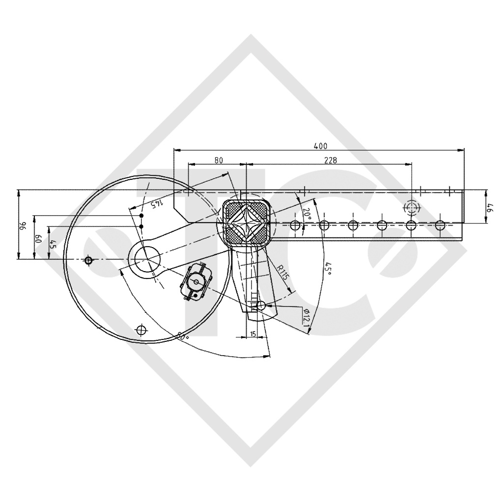 Braked axle 850kg SWING axle type CB 854, 46.16.379.295 - 4012703 - REPRODUCTION
