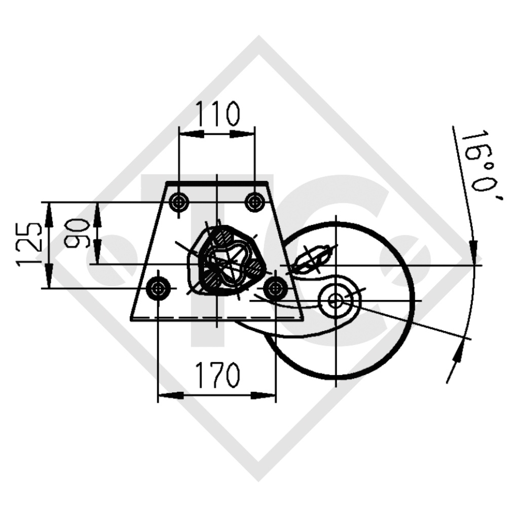 Achse gebremst 1500kg EURO Plus Achstyp DELTA SIN 14-1 mit AAA (Automatische Nachstellung der Bremsbeläge)