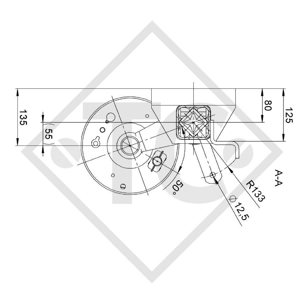 Essieu SWING 1350kg / 1400kg freiné type d'essieu CB 1355, 46.24.379.311 - REPRODUCTION