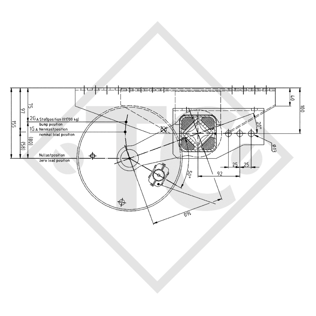 / ATLAS COPCO Achse gebremst 850kg ECO Achstyp CB 854, 46.16.358.003 / 46.16.379.003 - NACHBAU, DA ORIGINAL NICHT MEHR LIEFERBAR!