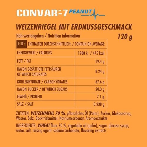 Convar Foods CONVAR-7 High Energy Bar - Peanut (verpakking 12 repen x 120 gram)