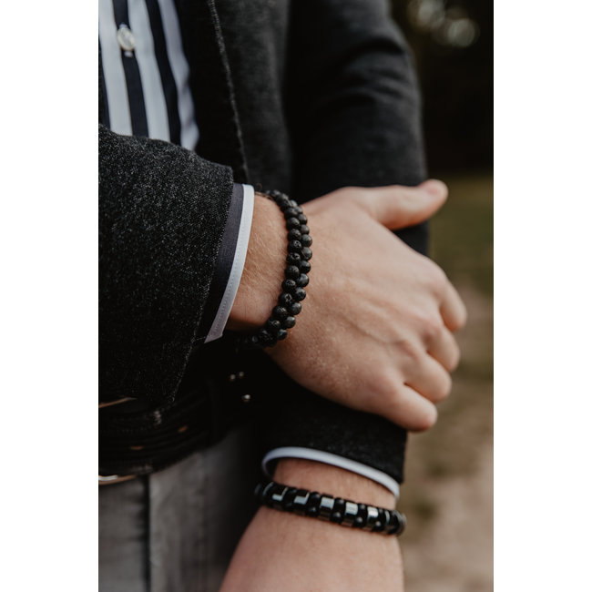 By Shir Für Ihn Armband aus Edelstahl und schwarze Perle