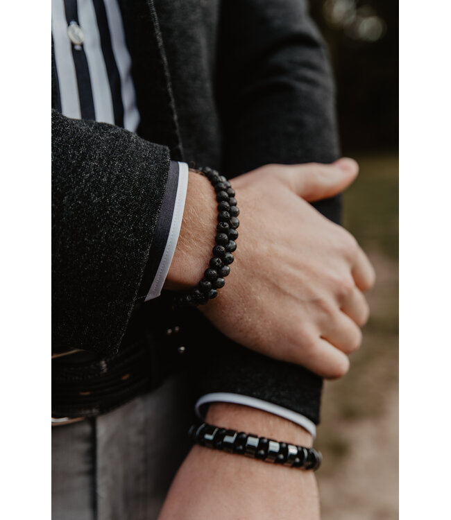By Shir For Him armband edelstaal en kraal zwart