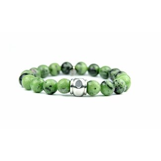 By Shir Men's bracelet Ruby in Zoisite with cylindrical smooth spacer bead