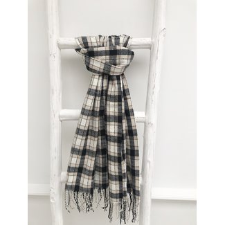 By Shir Schal aus Faux-Kaschmir mit Quasten in Beige, Weiß und Schwarz