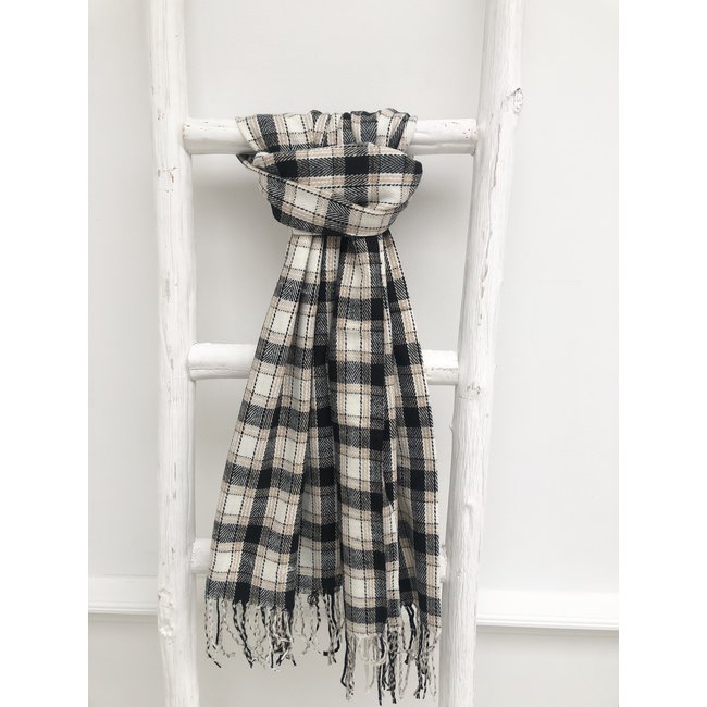 By Shir Faux cashmere scarf with tassels beige white black