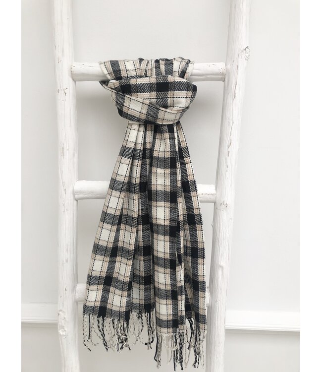 By Shir Faux cashmere scarf with tassels beige white black