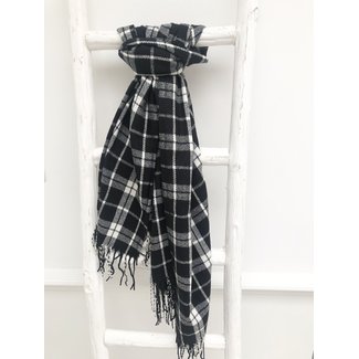 By Shir Faux cashmere scarf with tassels black white