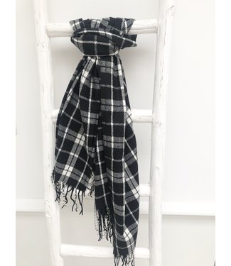 By Shir Sjaal  faux cashmere met kwastjes zwart wit