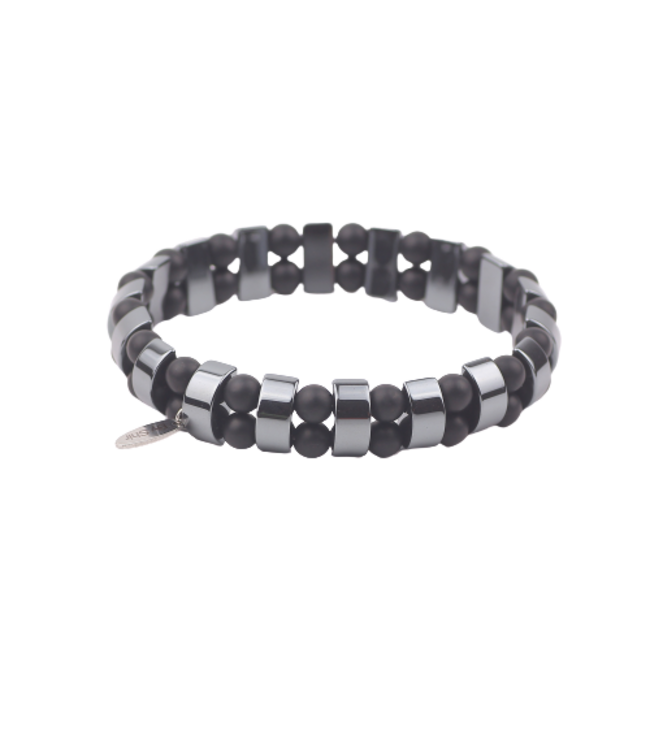 By Shir For Him armband edelstaal en kraal zwart