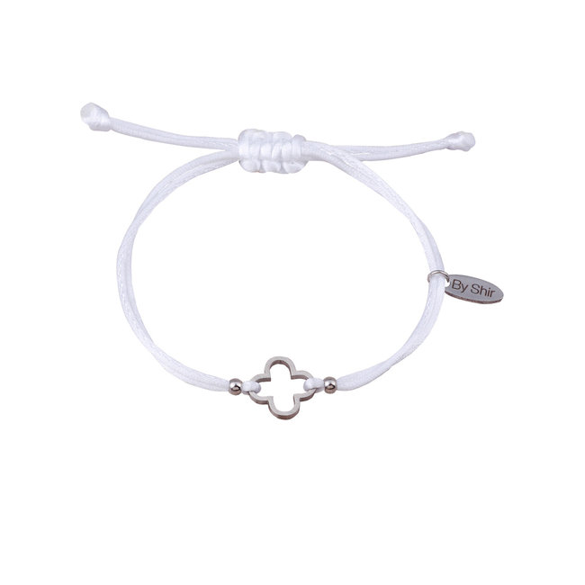 By Shir Bracelet silk cord white clover stainless steel