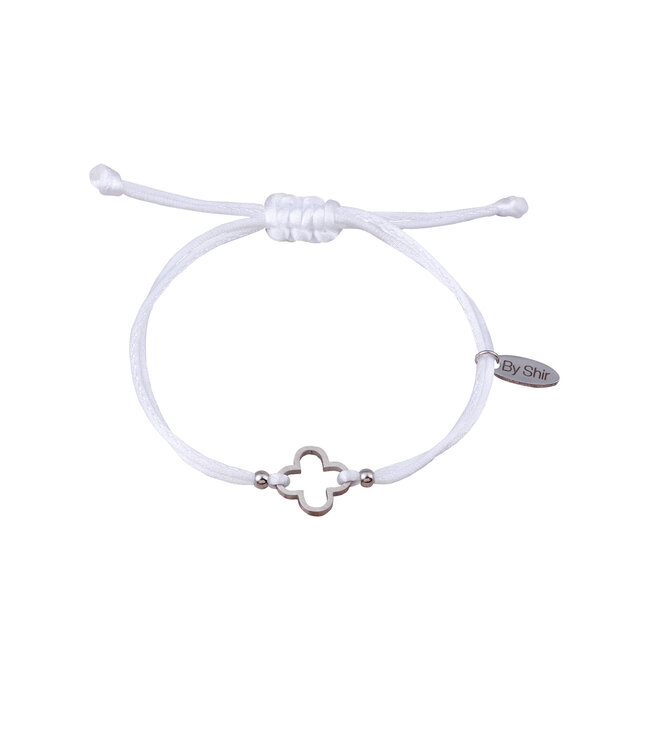 By Shir Bracelet silk cord white clover stainless steel