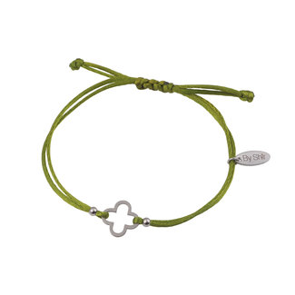 By Shir Bracelet silk cord green clover stainless steel