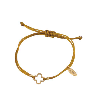 By Shir Armband silk koord olijf klaver (verguld) edelstaal