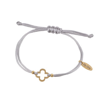 By Shir Armband silk koord grijs klaver Edelstaal 14k verguld