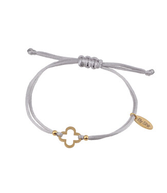 By Shir Armband silk koord grijs klaver (verguld) edelstaal