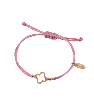 By Shir Armband aus Seidenkordel mit rotem Kleeblatt (vergoldet) Edelstahl