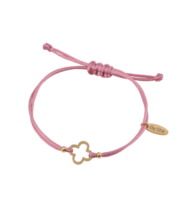 By Shir Bracelet silk cord pink clover (gold-plated) stainless steel