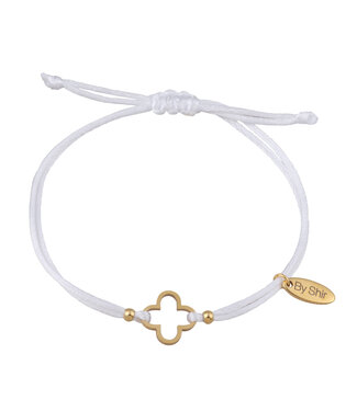 By Shir Armband aus Seidenkordel weiß mit Kleeblatt (vergoldet) aus Edelstahl